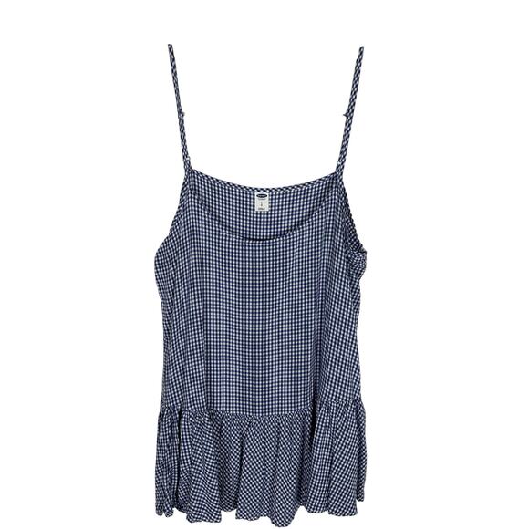 Old Navy Blue Gingham Check Adjustable Strap Ruffle Top L Classic‎ Preppy Beach - Picture 1 of 10